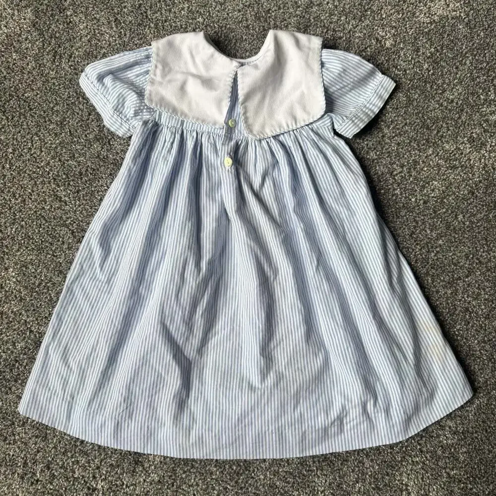 Vintage Sophie Tess Sailboat Seersucker Peter Pan Dress Girls 3T 4T
